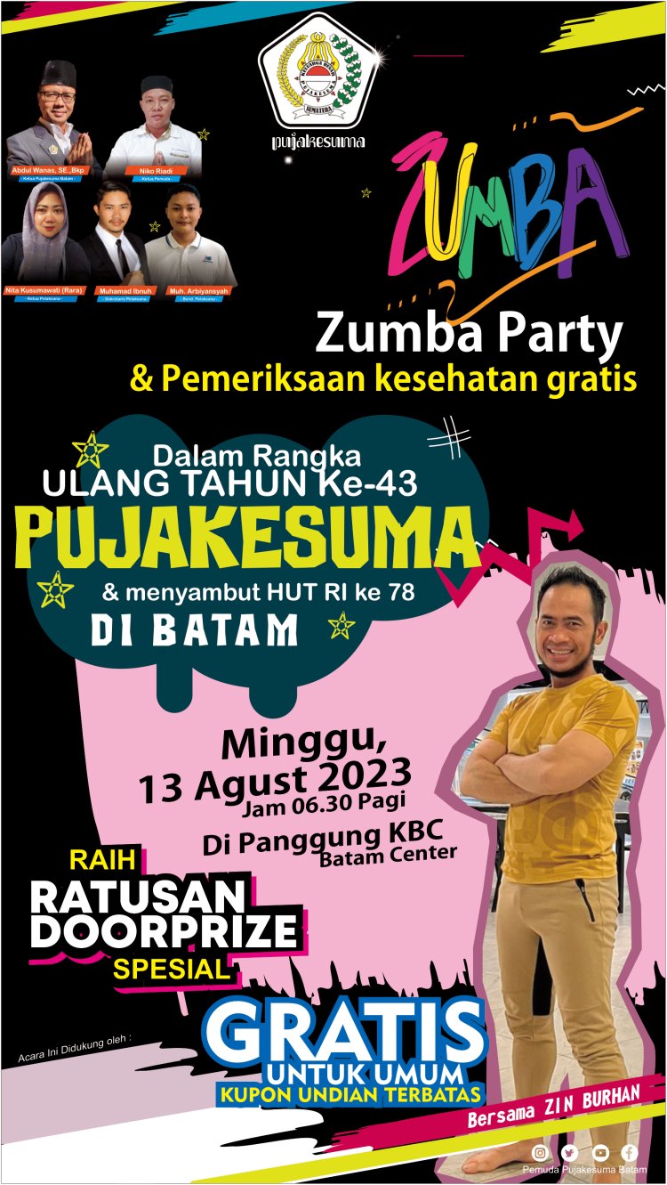 Gebyar Doorprize Spesial Pemuda Pujakesuma: Meriahkan Ultah ke-43 dan HUT RI ke-78 dengan Zumba Party Gratis di Batam!