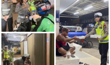 Sahur On The Road, Satlantas Polresta Barelang Bagikan Nasi Kotak Jelang Sahur