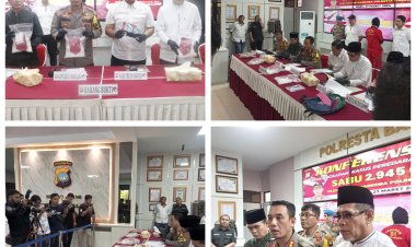 Kapolresta Barelang Gelar Konferensi Pers Ungkap Tersangka Peredaran Gelap Narkotika Jenis Sabu Seberat 2.945 Gram Dari Malaysia