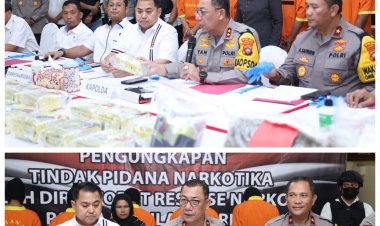KAPOLDA KEPRI PIMPIN KONFERENSI PERS UNGKAP KASUS NARKOBA SELAMA BULAN FEBRUARI - MARET 2024