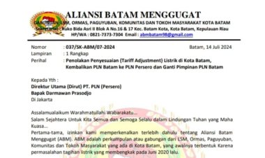 ABM Menentang Kenaikan Tarif Listrik PT. PLN Batam