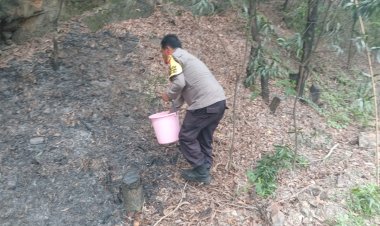 Kapolsek Sekupang Kompol Benhur Gultom dan Personel Respon Cepat Atasi Titik Api di Semak Tiban Mas Sekupang