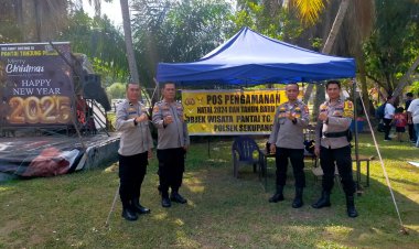 Polsek Sekupang Pengamanan Tahun Baru 2025 di Pantai Tanjung Pinggir, Pengunjung Memadati Area Wisata