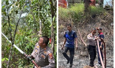Respon Cepat Polres Bintan Tangani Kebakaran Lahan Kosong di Bintan Buyu