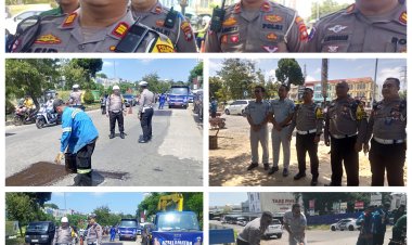 Kasat Lantas Polresta Barelang Beserta Jajarannya Perbaiki Jalan Berlubang dalam Rangka Operasi Keselamatan Seligi 2025 Kota Batam