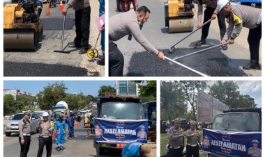 Satlantas Polresta Barelang, BP Batam, dan Jasa Raharja Kota Batam Gelar Kegiatan Penambalan Jalan Berlubang dalam Rangka Ops Keselamatan Seligi 2025