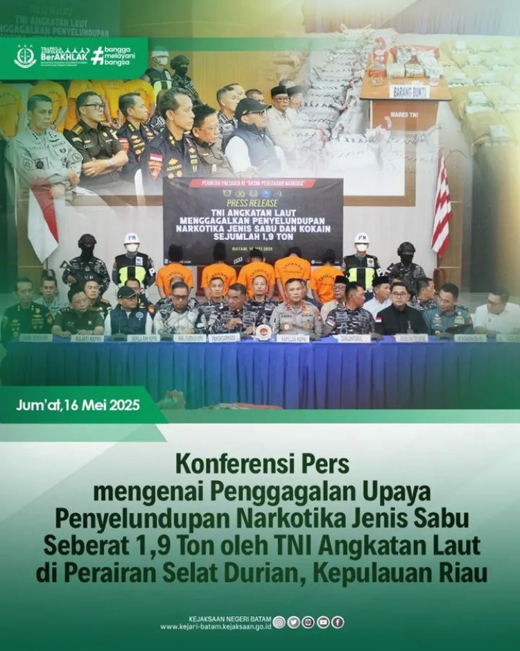 Sinergi TNI AL dan Kejaksaan Gagalkan Penyelundupan 1,9 Ton Sabu di Perairan Kepri