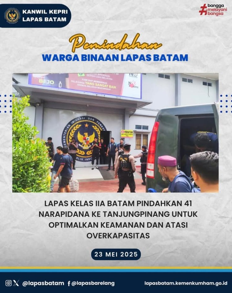 41 Narapidana Dipindahkan dari Lapas Batam ke Tanjungpinang untuk Tingkatkan Keamanan dan Atasi Overkapasitas