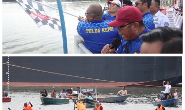 Meriah! Polda Kepri Gelar Lomba Dayung Sampan dan Ketinting di Hari Bhayangkara ke-79