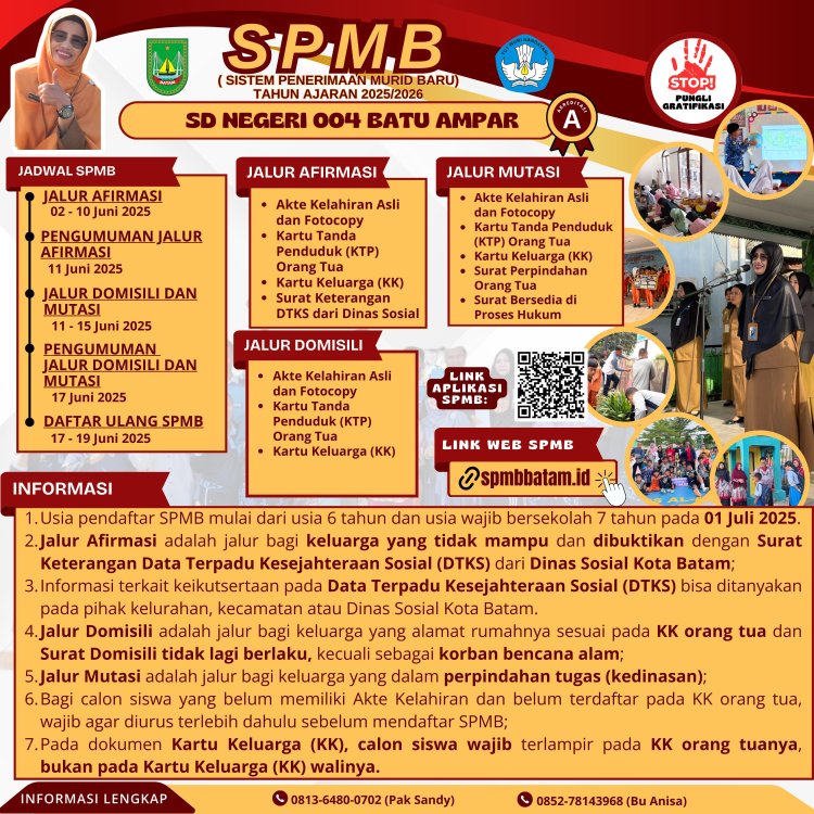 SD Negeri 004 Batu Ampar Buka Pendaftaran Murid Baru Tahun Ajaran 2025/2026