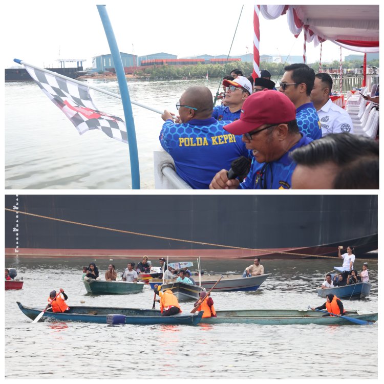 Meriah! Polda Kepri Gelar Lomba Dayung Sampan dan Ketinting di Hari Bhayangkara ke-79