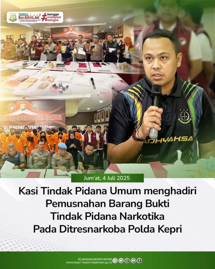 Kejari Batam Hadiri Pemusnahan Barang Bukti Narkotika di Mapolda Kepri, Tegaskan Komitmen Berantas Narkoba