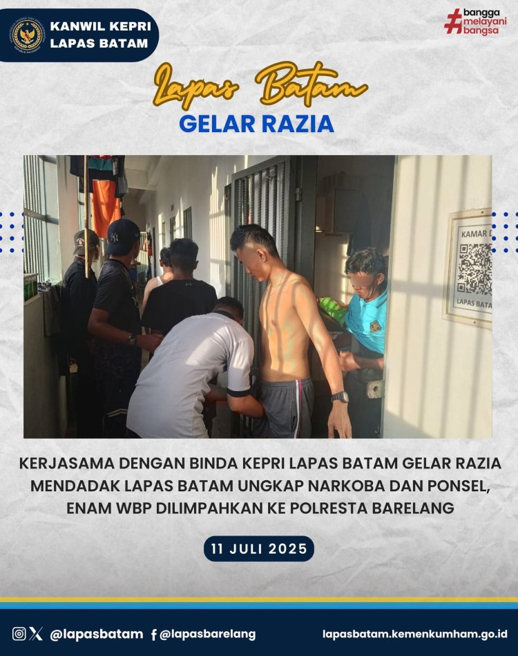 Razia Mendadak di Lapas Batam: Ungkap Narkoba dan Ponsel, Enam WBP Dilimpahkan ke Polresta Barelang