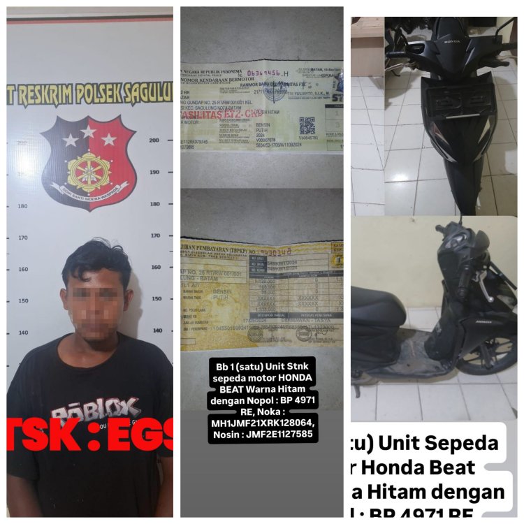 Polsek Sagulung Ringkus Pelaku Curanmor yang Kendarai Motor Curian