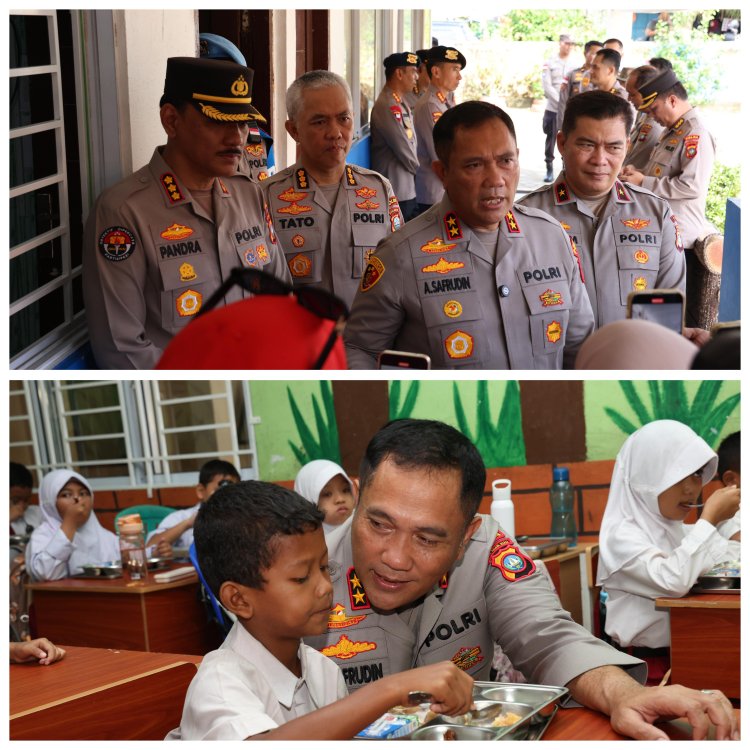 KAPOLDA KEPRI TINJAU LANGSUNG PROGRAM MAKAN BERGIZI GRATIS DI SDN 001 NONGSA
