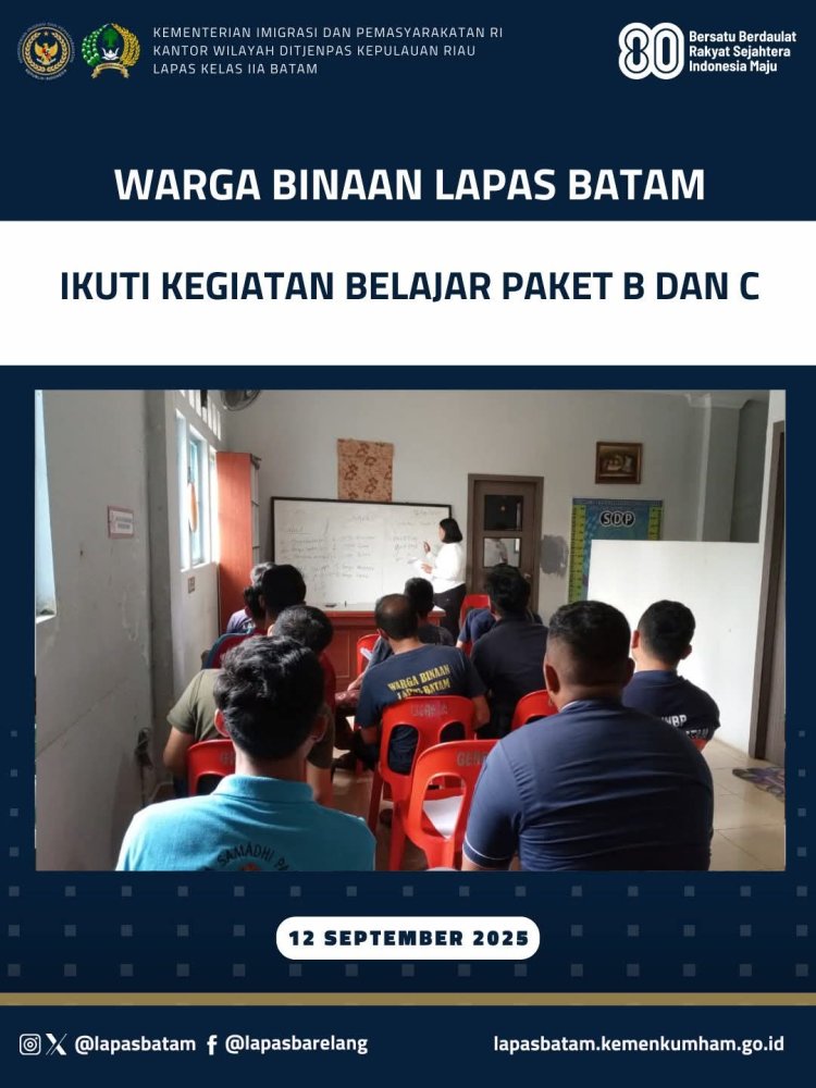 Warga Binaan Lapas Batam Ikuti Program Belajar Paket B dan C