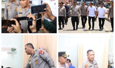 KAPOLDA KEPRI TINJAU LANGSUNG LOKASI KEBAKARAN KAPAL FEDERAL II  TANJUNG UNCANG BATAM DAN JENGUK KORBAN DI RUMAH SAKIT