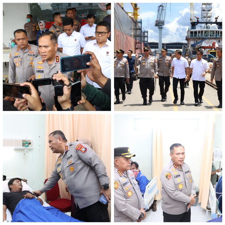 KAPOLDA KEPRI TINJAU LANGSUNG LOKASI KEBAKARAN KAPAL FEDERAL II  TANJUNG UNCANG BATAM DAN JENGUK KORBAN DI RUMAH SAKIT