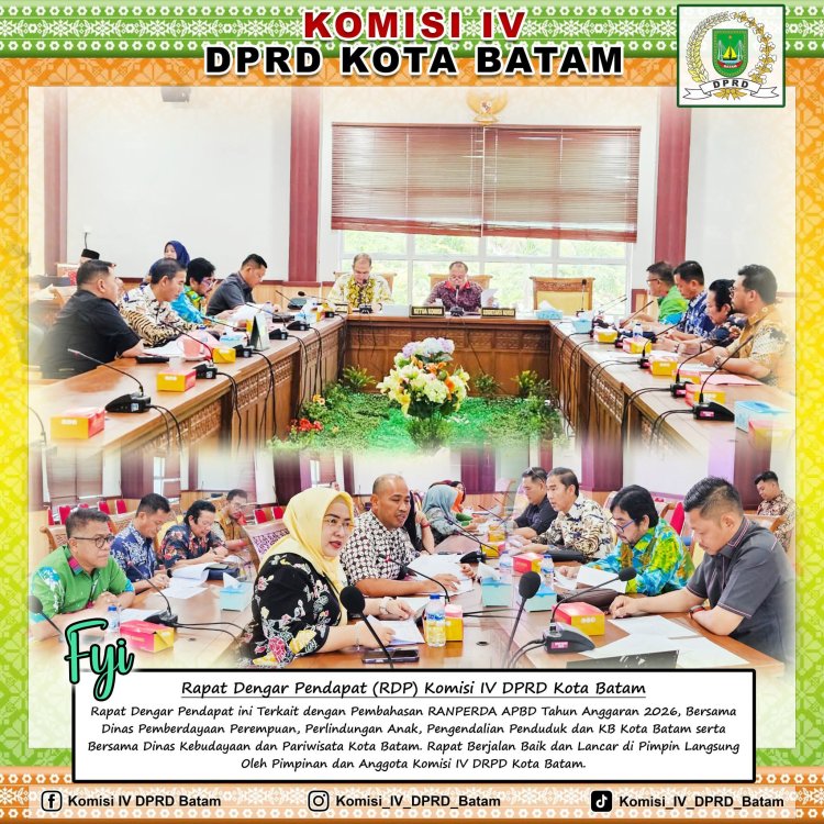 Komisi IV DPRD Batam Gelar RDP Bahas Ranperda APBD 2026 Bersama DP3AP2KB dan Disbudpar