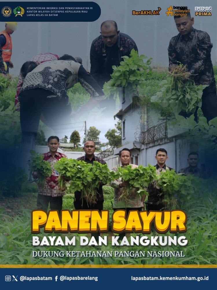 Lapas Batam Tunjukkan Komitmen, Kembali Panen 200 Kg Sayuran Segar
