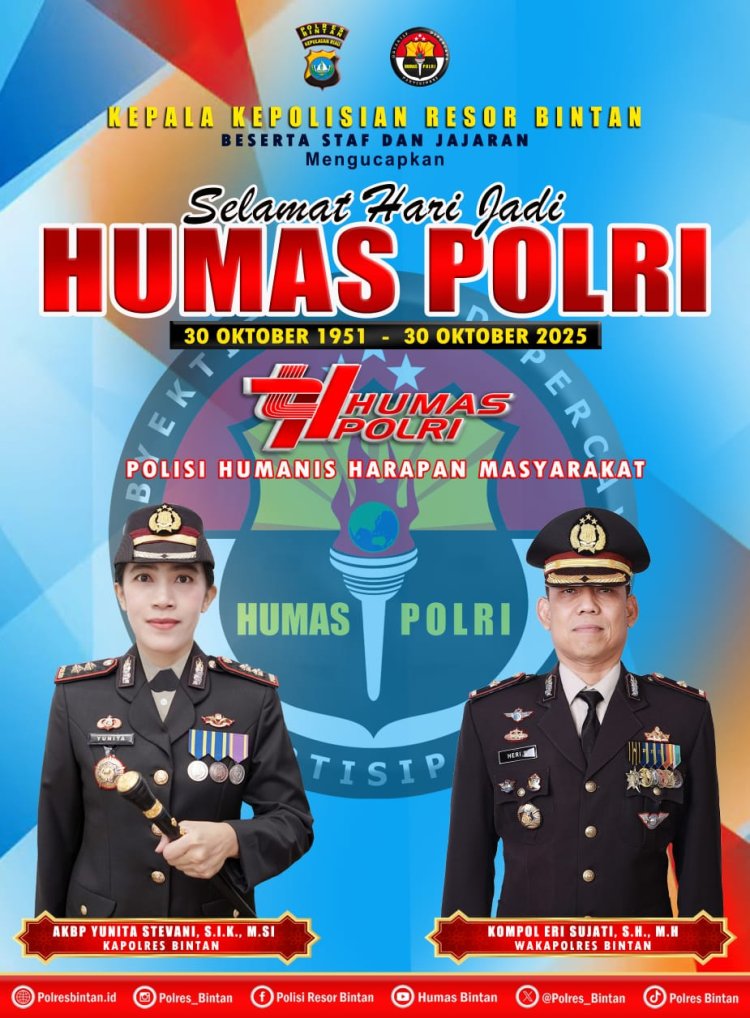 Kapolres Bintan Ucapkan Selamat Hari Jadi Humas Polri ke-74: Polisi Humanis Harapan Masyarakat