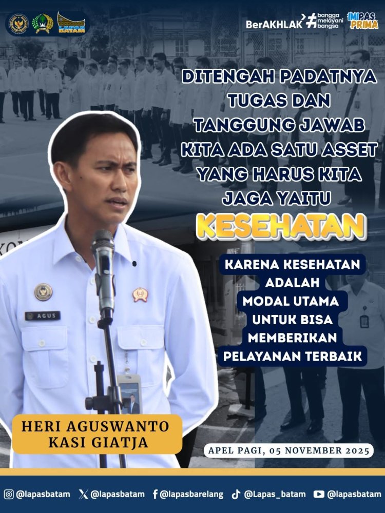 Giatja Ajak Petugas Lapas Batam Jaga Kesehatan untuk Tingkatkan Kualitas Pelayanan