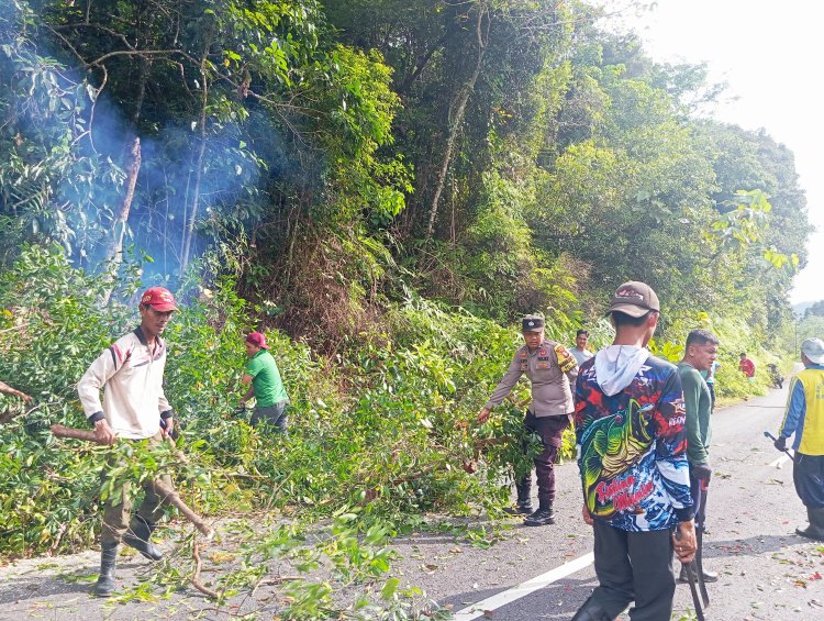Bripda Rizki Adrian Prasetya Ajak Warga Sungai Raya Tebang Pohon Tua Demi Keselamatan Bersama