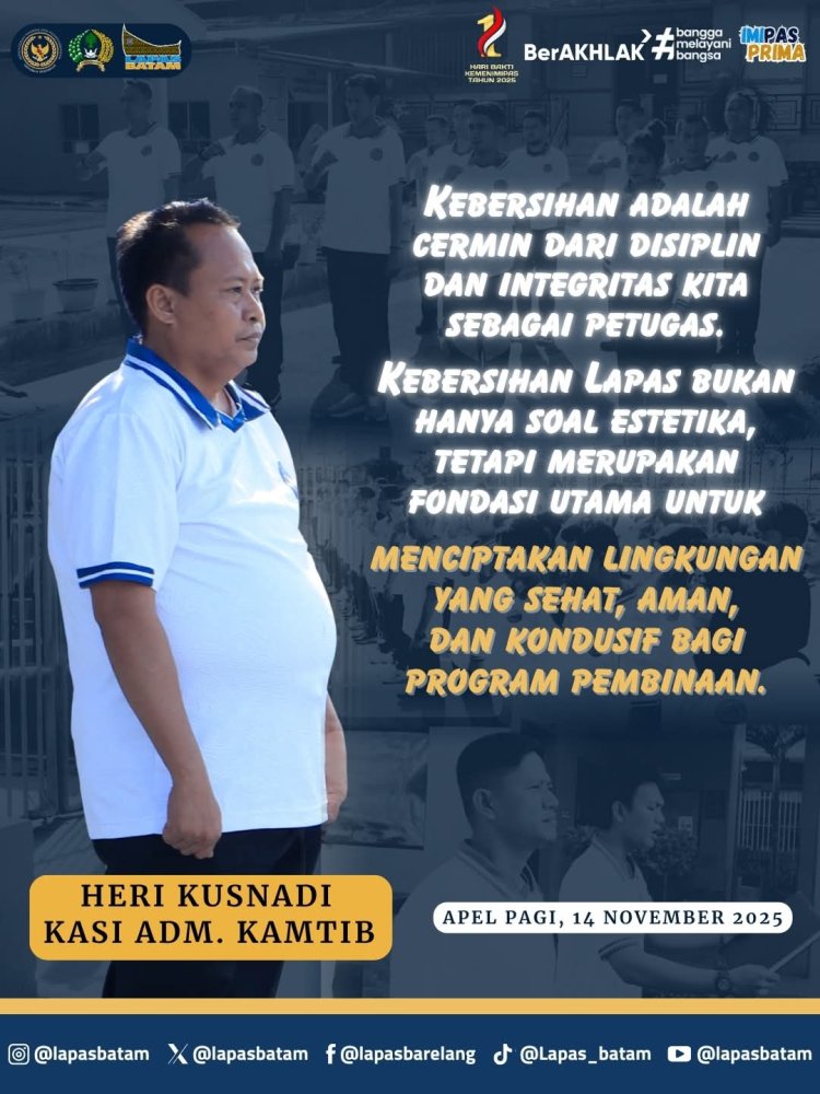 Kasi Kamtib Ajak Petugas Lapas Batam Tingkatkan Kebersihan Diri dan Lingkungan