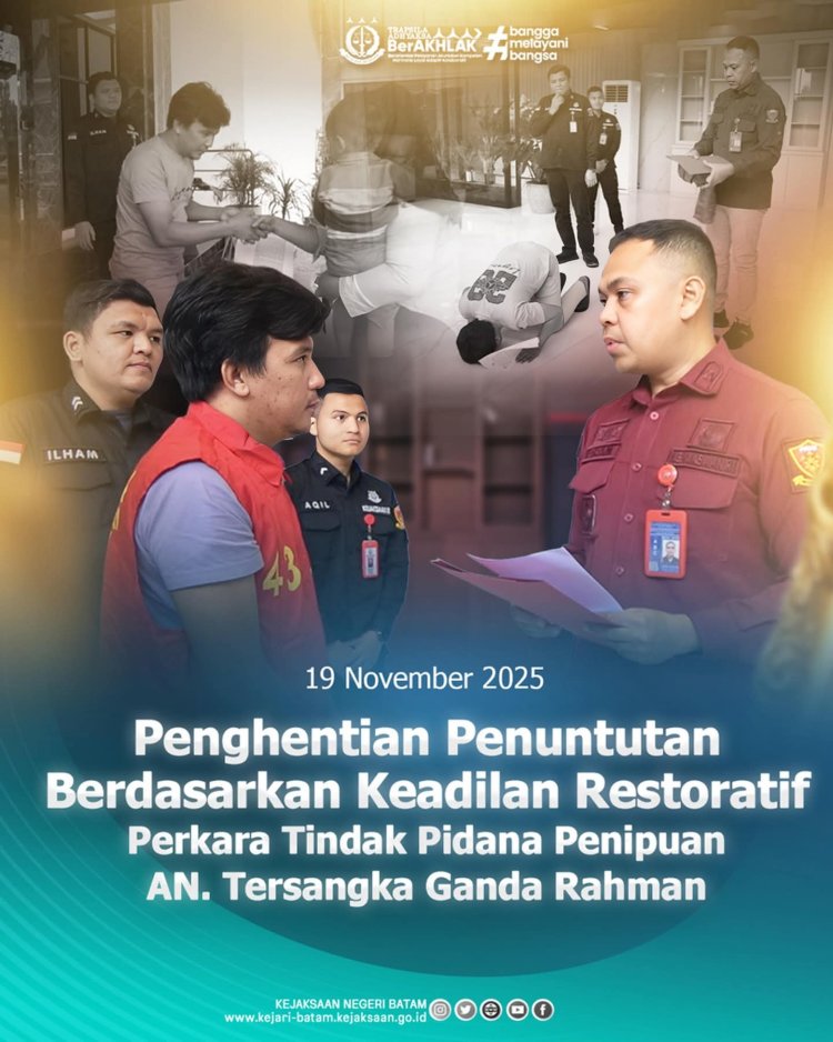 Kejari Batam Hentikan Penuntutan Kasus Penipuan Melalui Mekanisme Keadilan Restoratif