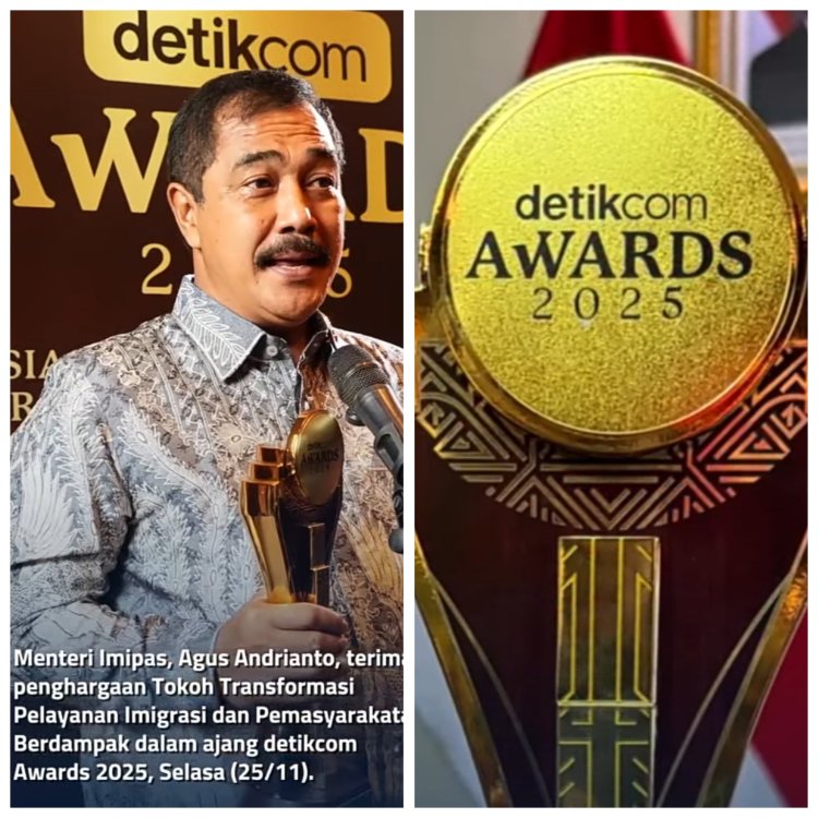 Menteri Agus Andrianto Raih Penghargaan Tokoh Transformasi Pelayanan Imigrasi dan Pemasyarakatan dalam detikcom Awards 2025