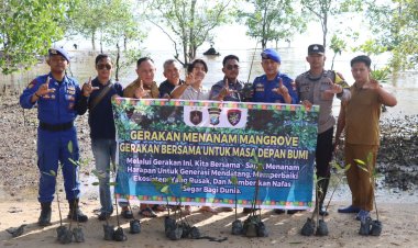 Cegah Abrasi dan Jaga Ekosistem Laut, Polres Lingga Dukung Penanaman Mangrove