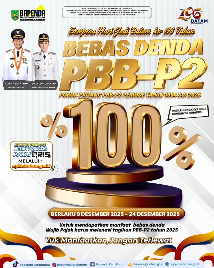 Pemko Batam Luncurkan Pemutihan Denda PBB-P2 100 Persen Selama 15 Hari