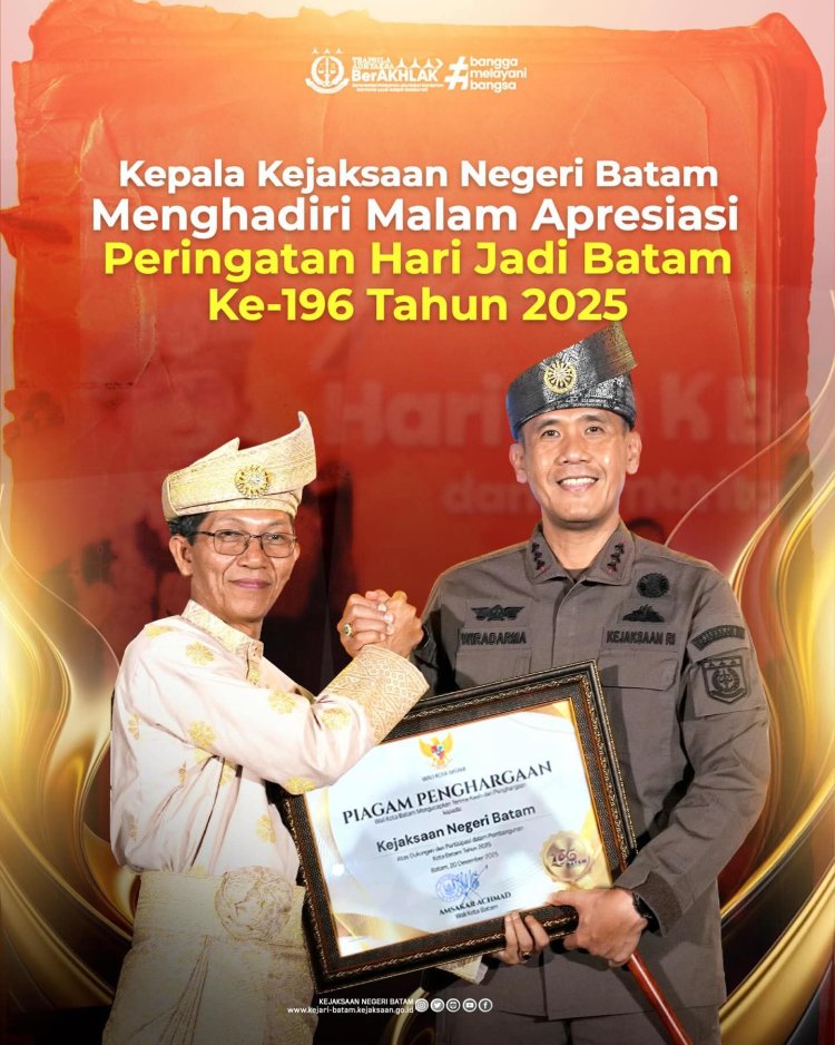 Kejari Batam Terima Apresiasi pada Malam Puncak Hari Jadi Kota Batam ke-196