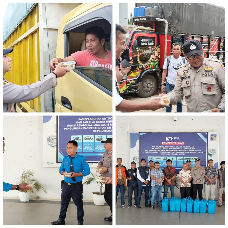 Jurnalis Batam dan Polsek KKP Polresta Barelang Bagikan 500 Nasi Berkah di Pelabuhan dan TPA Punggur