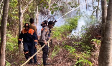 Aksi Cepat Satsamapta Polres Lingga Turunkan AWC Padamkan Kebakaran Lahan di Singkep Barat