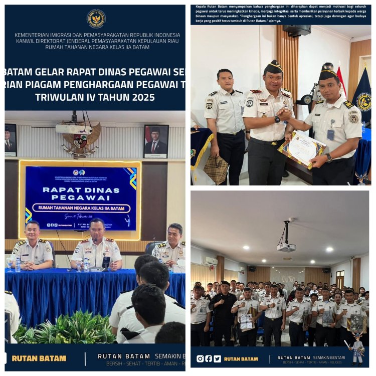 Rutan Batam Gelar Rapat Dinas dan Berikan Penghargaan Pegawai Teladan Triwulan IV 2025