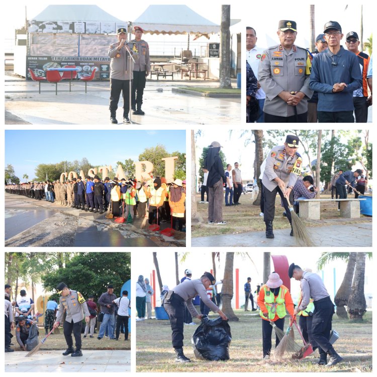 POLDA KEPRI GELAR BHAKTI KEBERSIHAN SAMBUT RAMADHAN 1447 H DI PANTAI OCARINA BATAM
