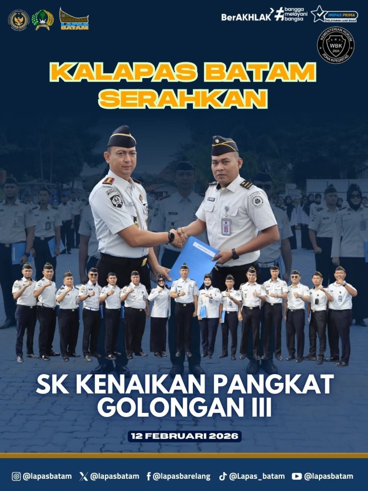 Kalapas Batam Sematkan Pangkat Golongan III kepada 11 Petugas