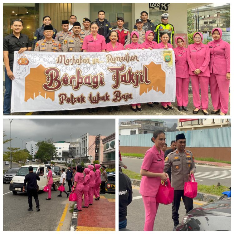 Polsek Lubuk Baja Bersama Bhayangkari Ranting Lubuk Baja Bagikan Takjil kepada Pengguna Jalan sebagai Wujud Kepedulian