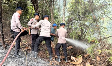 TIM KARHUTLA POLDA KEPRI LAKUKAN PEMADAMAN TERBAKARNYA LAHAN DI PANTAI NIRWANA DAN BUKIT DAENG