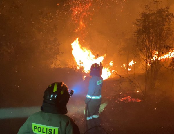 POLDA KEPRI GERAK CEPAT PADAMKAN KEBAKARAN HUTAN DAN LAHAN DI SEMBULANG BATAM