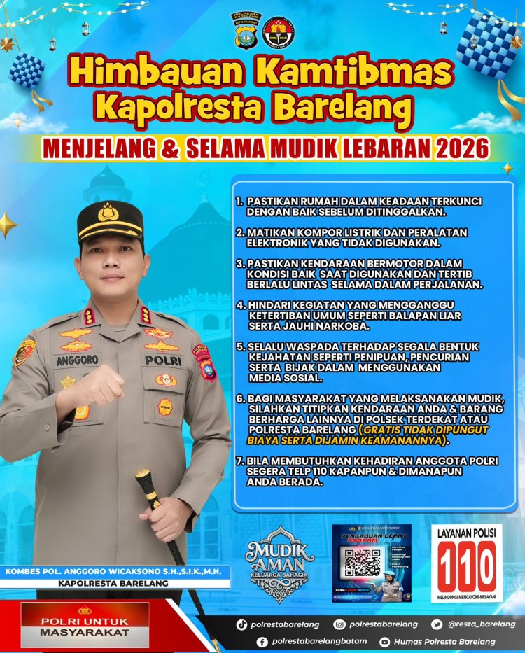 Kapolresta Barelang Imbau Masyarakat Jaga Kamtibmas Jelang dan Selama Mudik Lebaran 2026