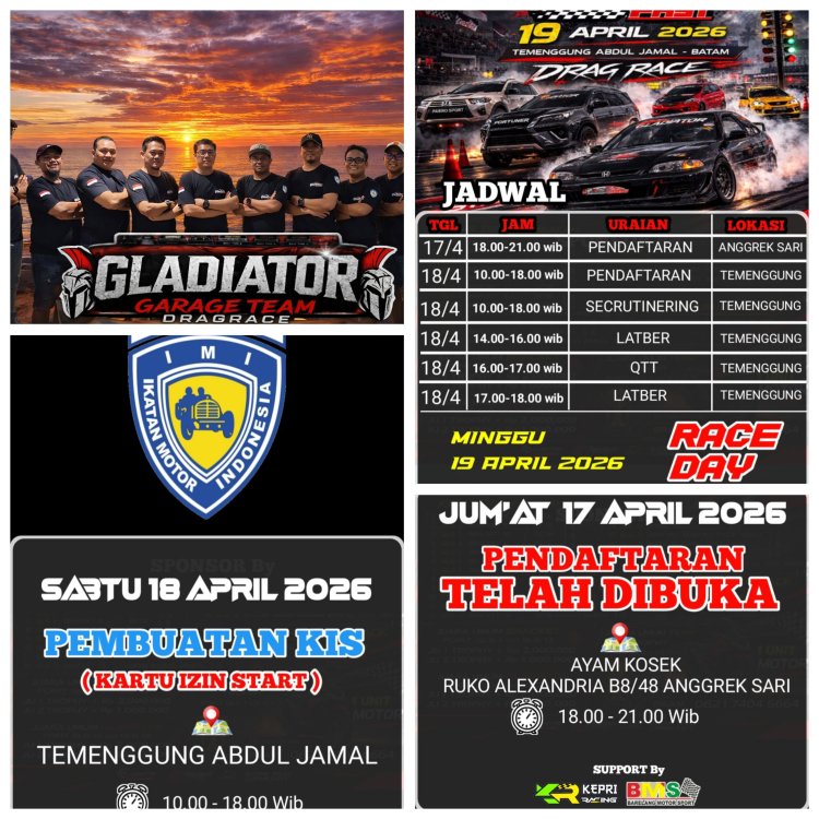 Gladiator Garage Team Siap Gelar Ajang Drag Race Gladiator Drag Fast di Batam