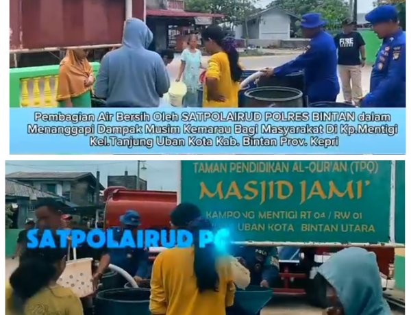 Hadapi Musim Kemarau, Satpolairud Polres Bintan Bagikan Air Bersih ke Warga