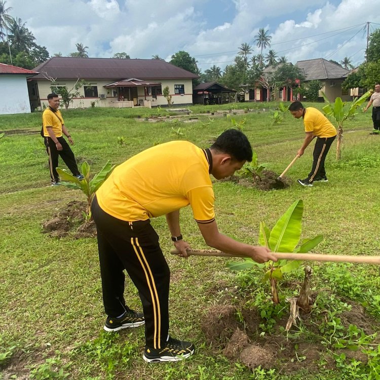 Polsek Dabo Singkep Rawat Kebun Pisang untuk Dukung Ketahanan Pangan