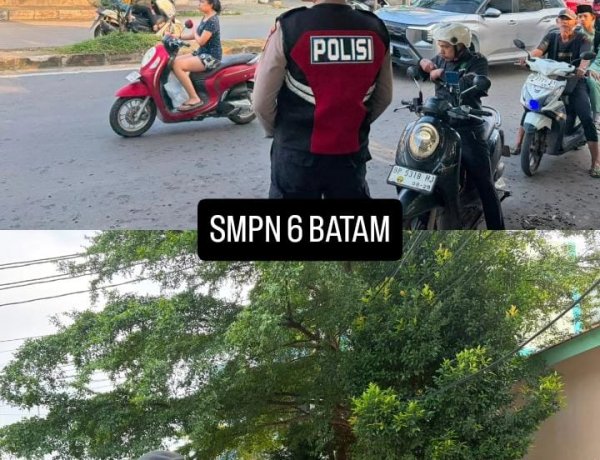 Personel Satsamapta Polresta Barelang Laksanakan Strong Point Pagi Demi Kelancaran Arus Lalu Lintas di Kota Batam