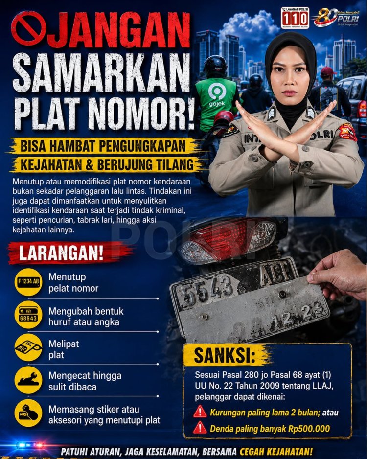 HIMBAUAN PENTING: PASTIKAN TANDA NOMOR KENDARAAN BERMOTOR TERLIHAT JELAS SETIAP SAAT