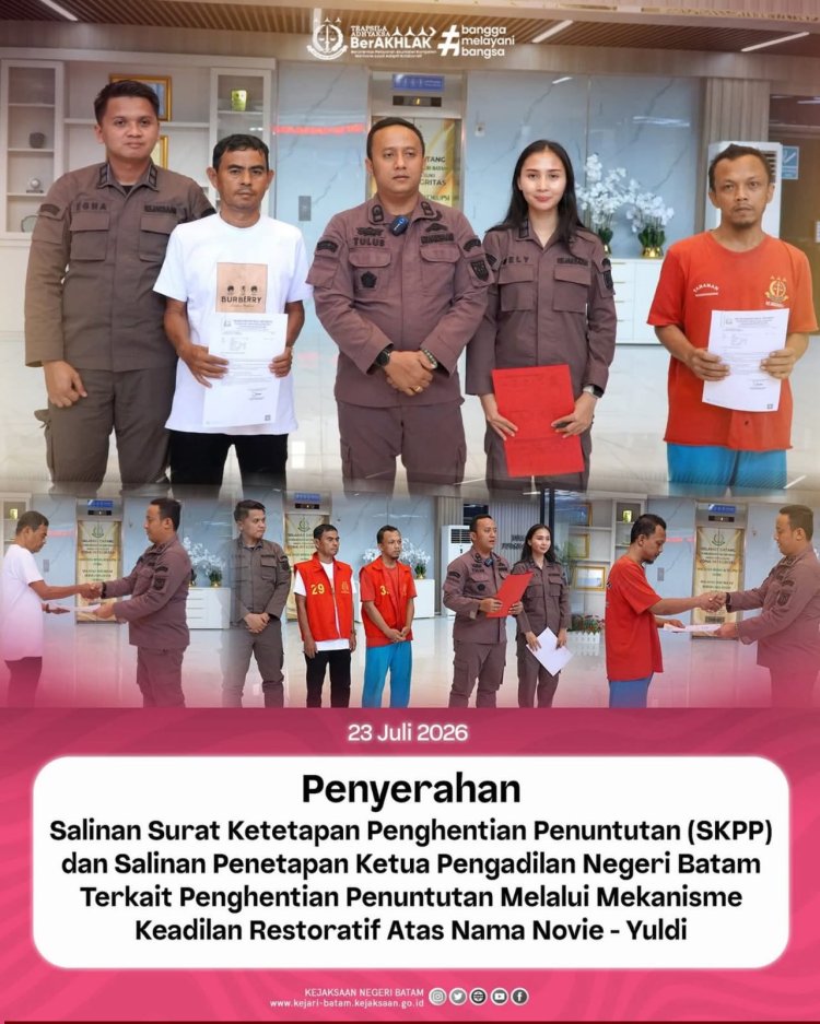 Kejari Batam Hentikan Penuntutan Dua Perkara Pidana Melalui Keadilan Restoratif