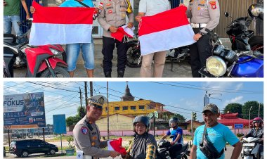 Satlantas Polres Bintan Bagikan 200 Bendera Merah Putih, Kobarkan Semangat Nasionalisme Sambut HUT RI ke-81