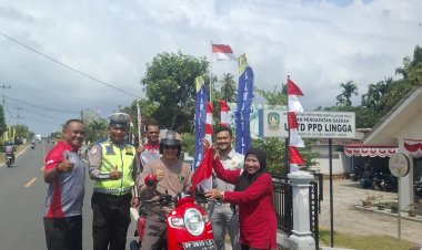 Satlantas Polres Lingga Bersama Jasa Raharja dan UPT PPD Ajak Masyarakat Kibarkan Merah Putih Sambut HUT Ke-81 Kemerdekaan RI